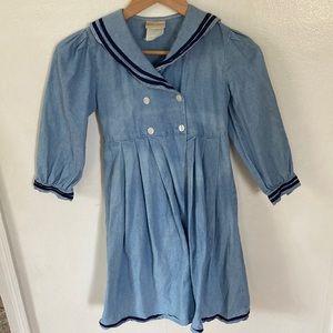 Vintage Laura Ashley Mother & Child Chambray Sailor Collar Dress size 7